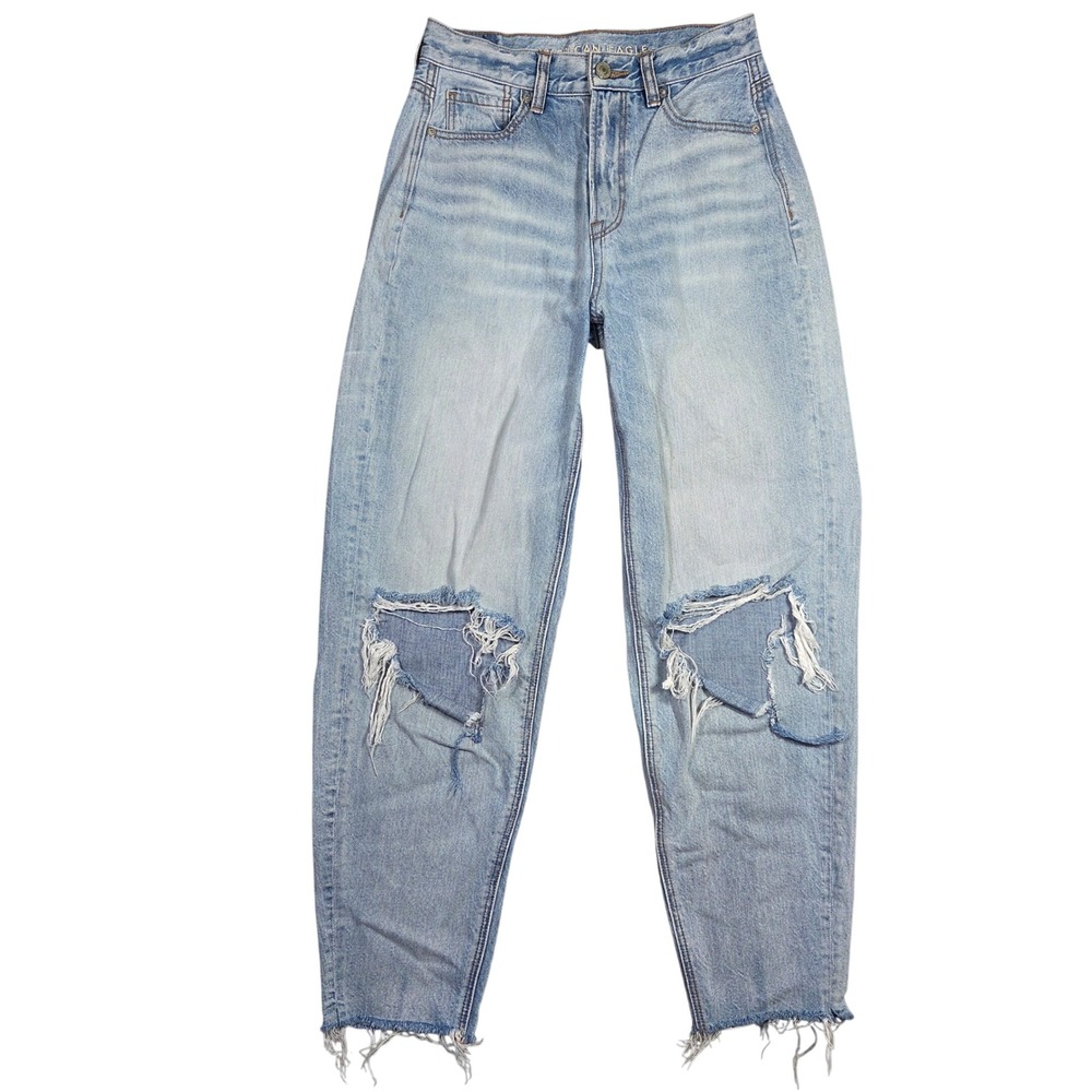 American Eagle Mom Jeans Women 00 Distressed High Waisted Boho Preppy Beachy